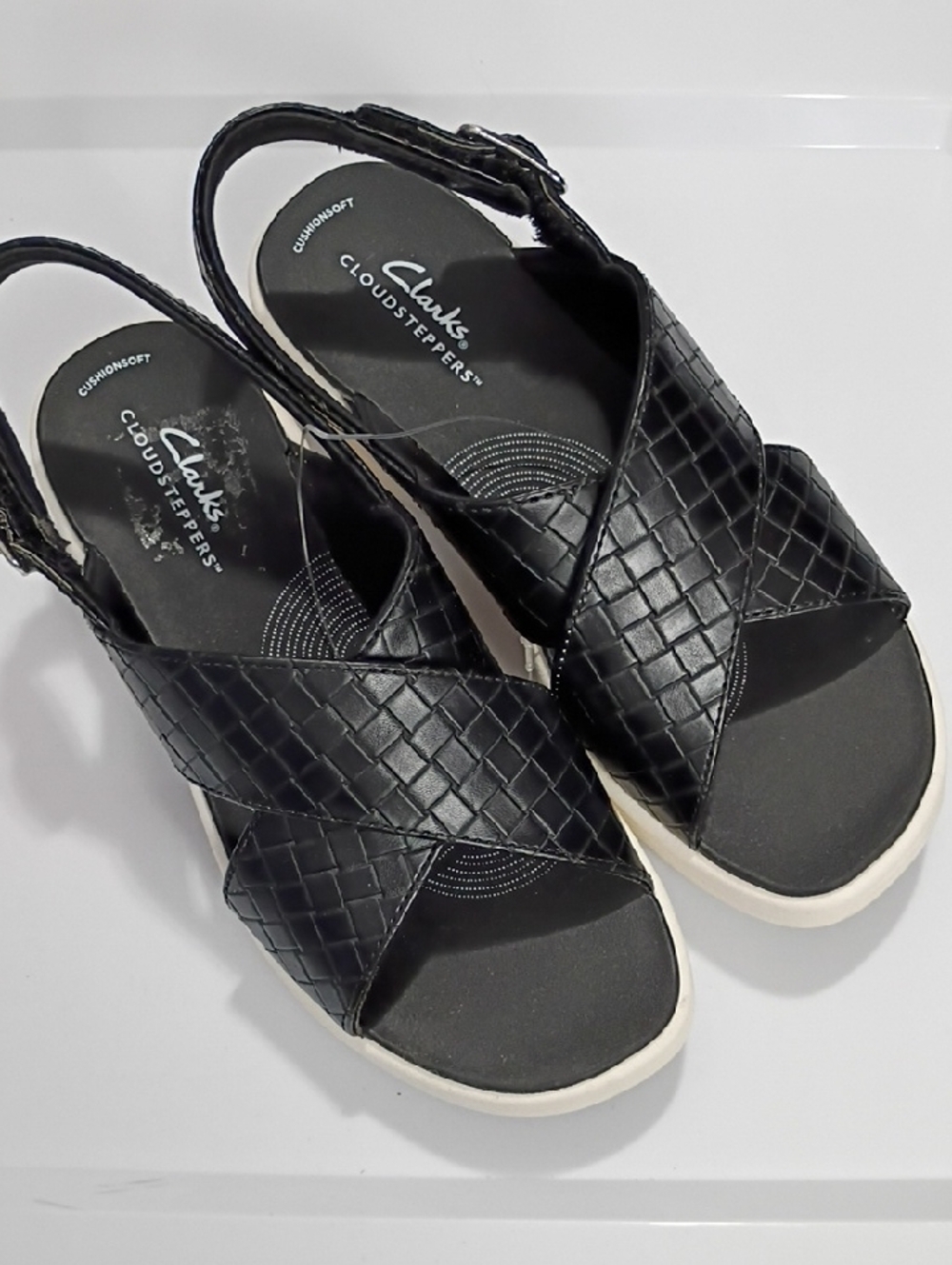 CLARKS Black Woven Slingback Wedge Sandals SIZE 6.5 NWT